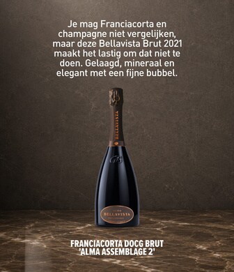 Je mag Franciacorta en champagne niet vergelijken, maar deze Bellavista Brut 2021 maakt het lastig om dat niet te doen. Gelaagd, mineraal en elegant met een fijne bubbel.